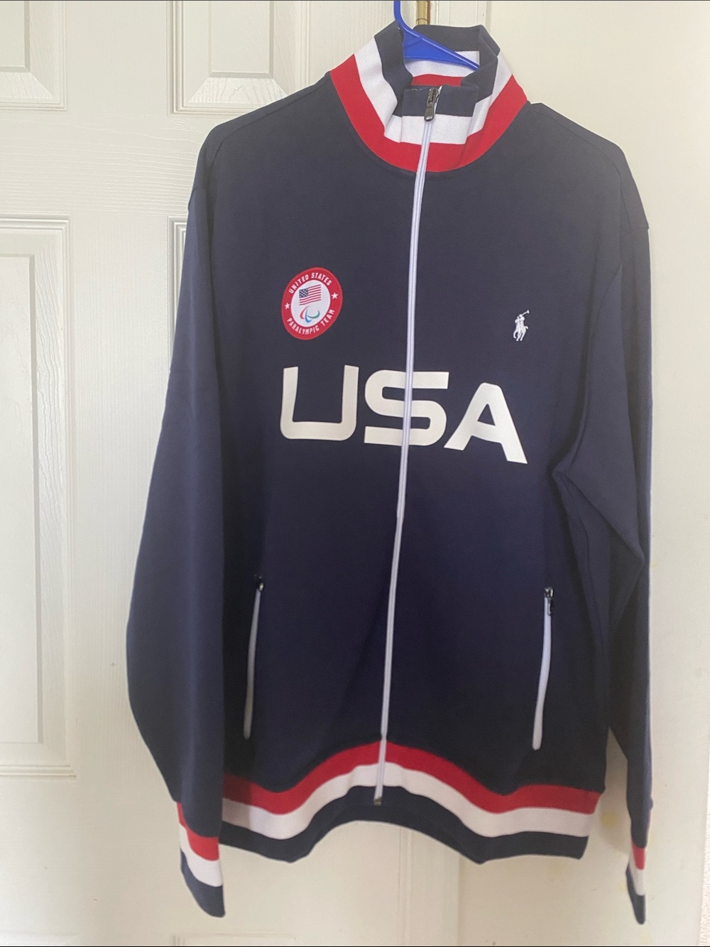 Polo by Ralph Lauren Navy USA Zip-Front Track Jacket with Red & White Trim